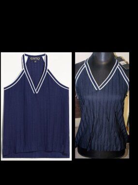 GSTQ Fadeaway Top in Midnight Halter-Style Knit Tank - NWT Womens Sz M